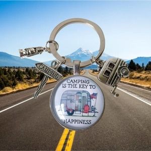 4/$20 Camping is the key to happiness keychain keyring key chain ring USA flag